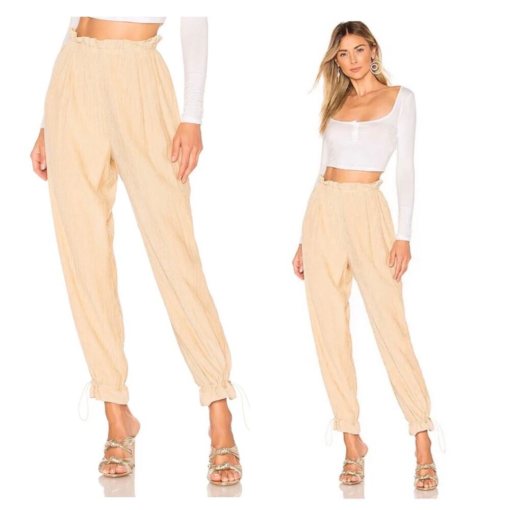 House of Harlow 1960 x Revolve Tamar Gold Lurex Drawstring Tapered Pants Medium